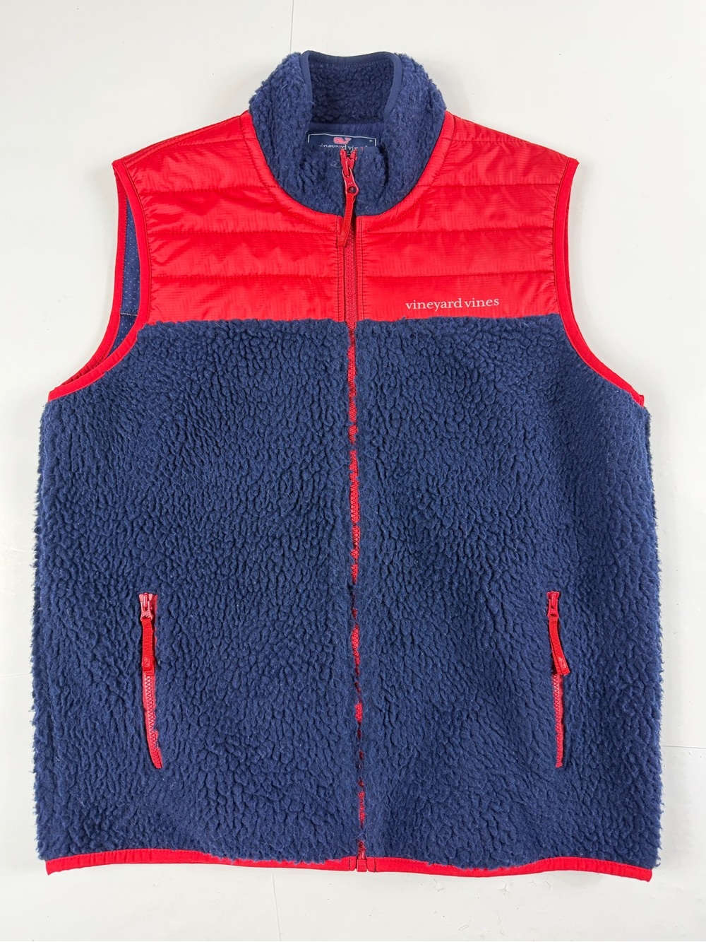 Vineyard Vines Navy with Red Accent Sherpa Vest Large